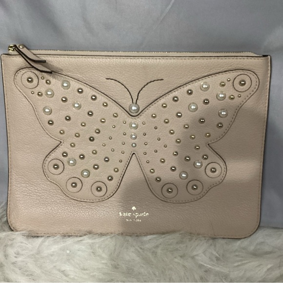 Kate Spade Gia Larchmont Ave Butterfly Leather Clutch Pouch EUC Beautiful - Picture 8 of 8